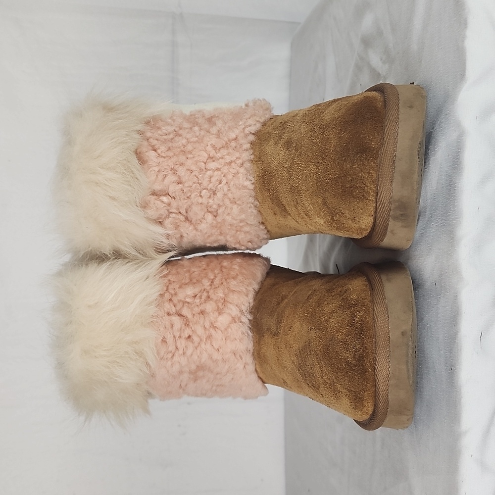 Ugg Classic Patchwork Pink And White Fur Lace Up … - image 3